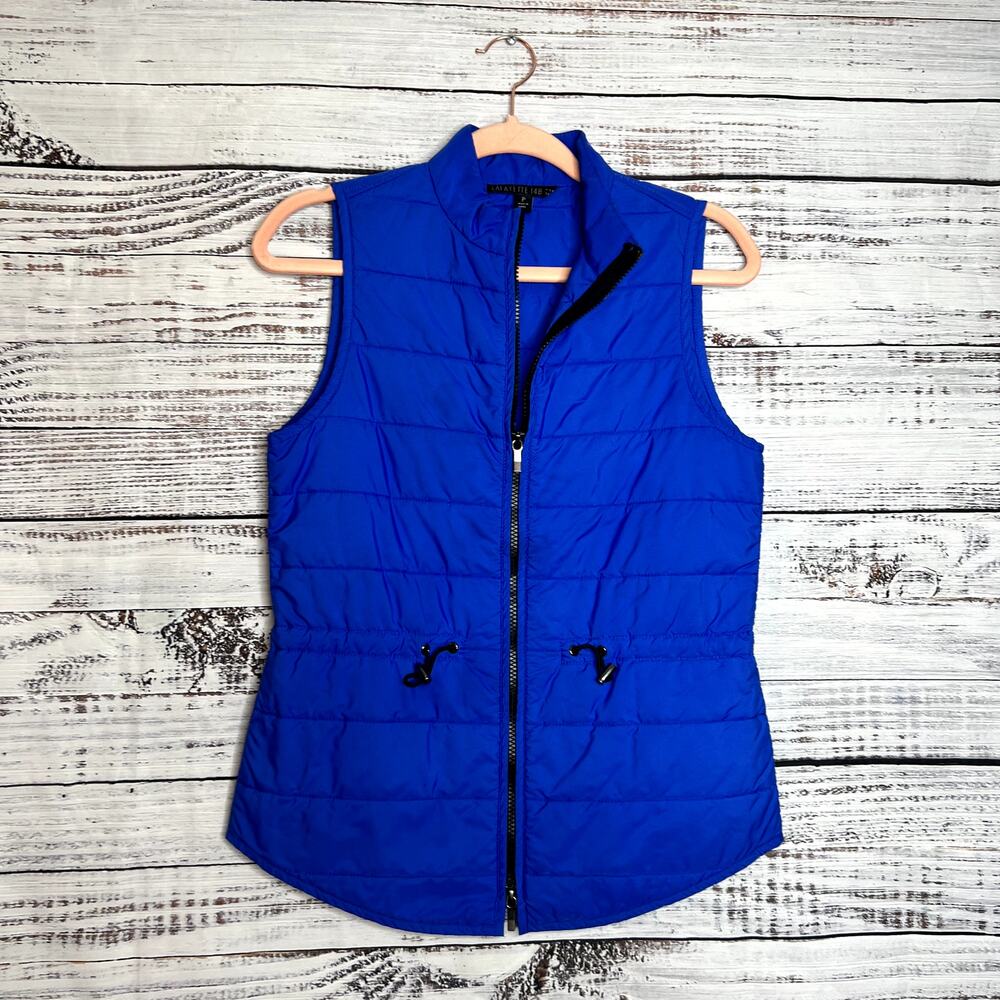 Lafayette 148 New York Blue Quilted Puffer Vest Petite P Drawstring Waist